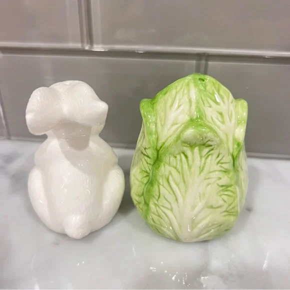 Ceramic Bunny and Cabbage Salt & Pepper Set - Picture 5 of 7